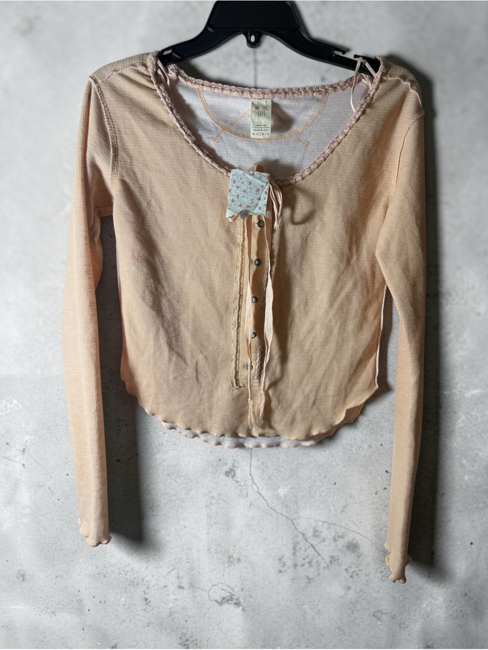 Free People Soft Peach Long-Sleeve Crop Top
